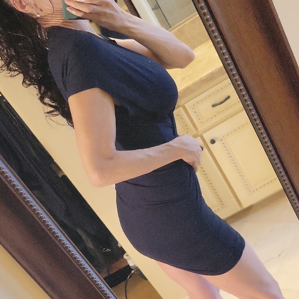 FRAME Elegant Navy Blue Criss-cross Bodycon Dress, XXS - Picture 5 of 15